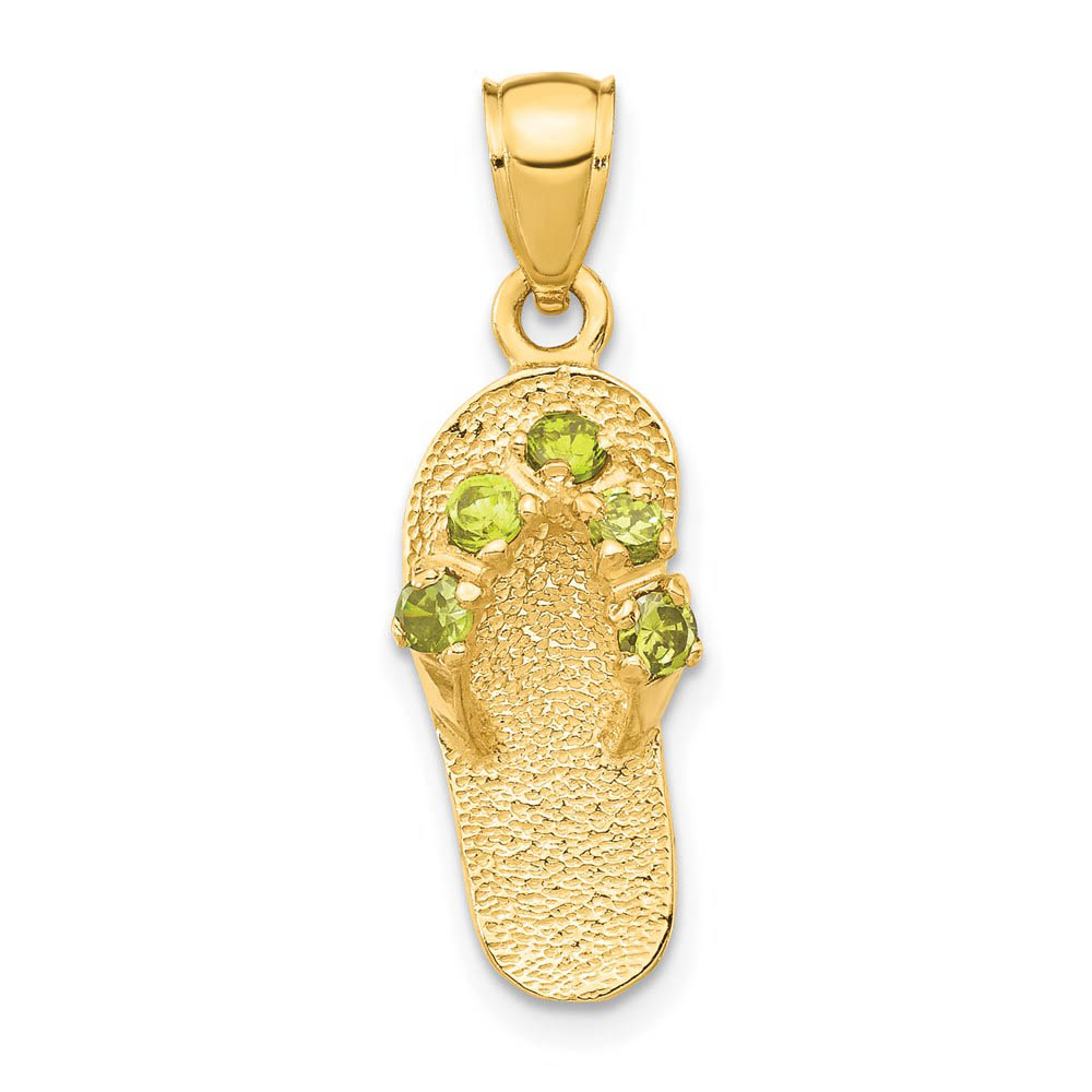 14k Yellow Gold August Cubic Zirconia Birthstone Flip Flop Pendant