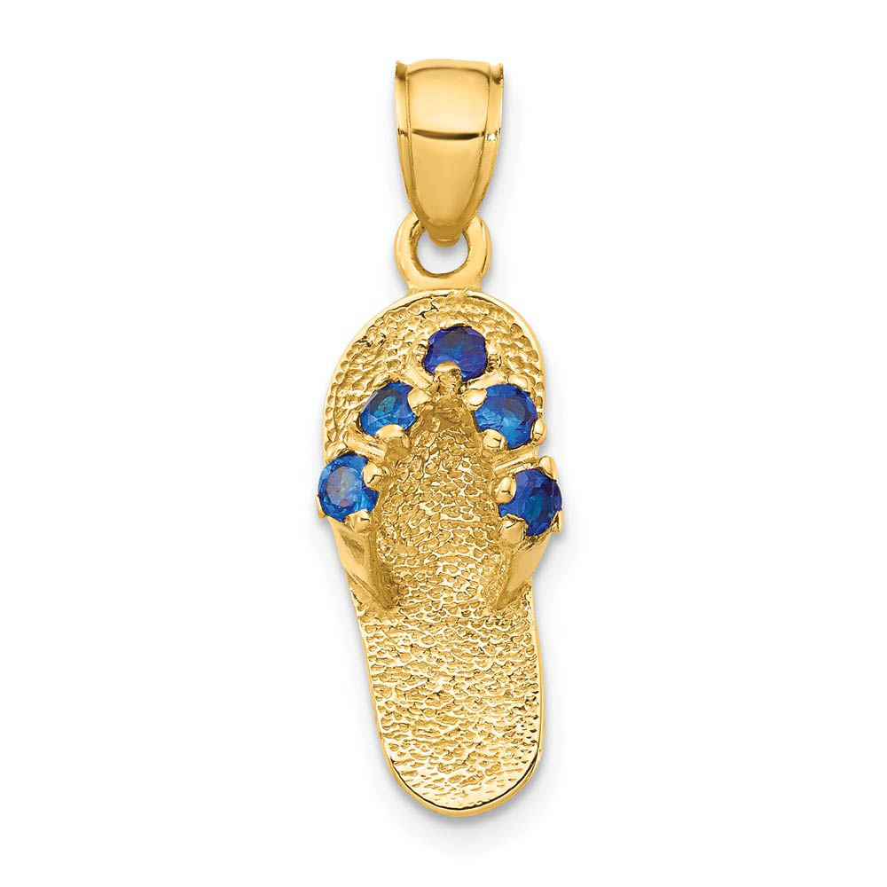 14k Yellow Gold September Cubic Zirconia Birthstone Flip Flop Pendant