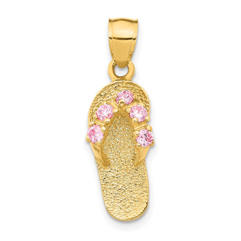 14k Yellow Gold October Cubic Zirconia Birthstone Flip Flop Pendant