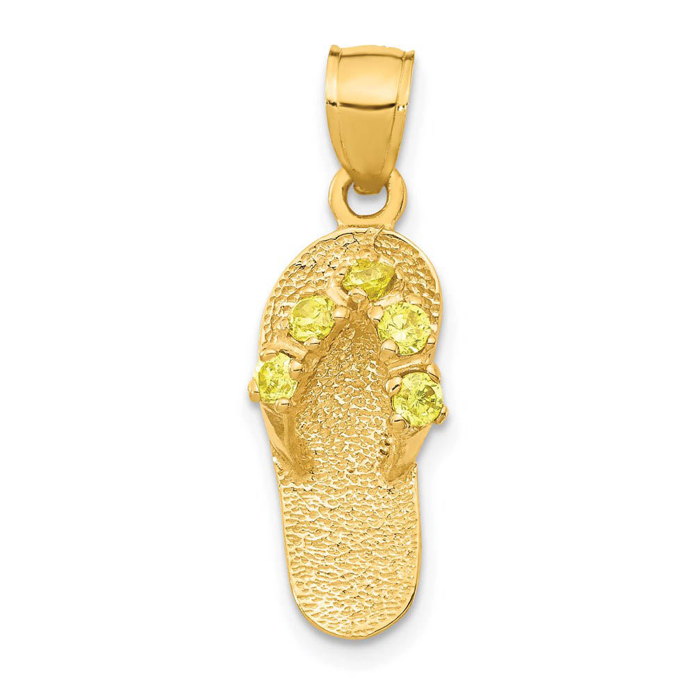 14k Yellow Gold November Cubic Zirconia Birthstone Flip Flop Pendant