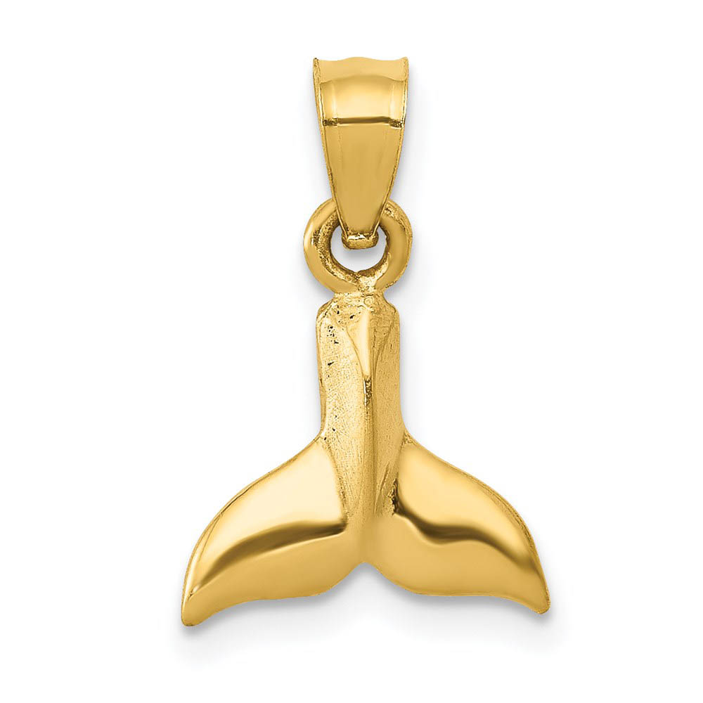 14k Yellow Gold 3D Whale Tail Pendant