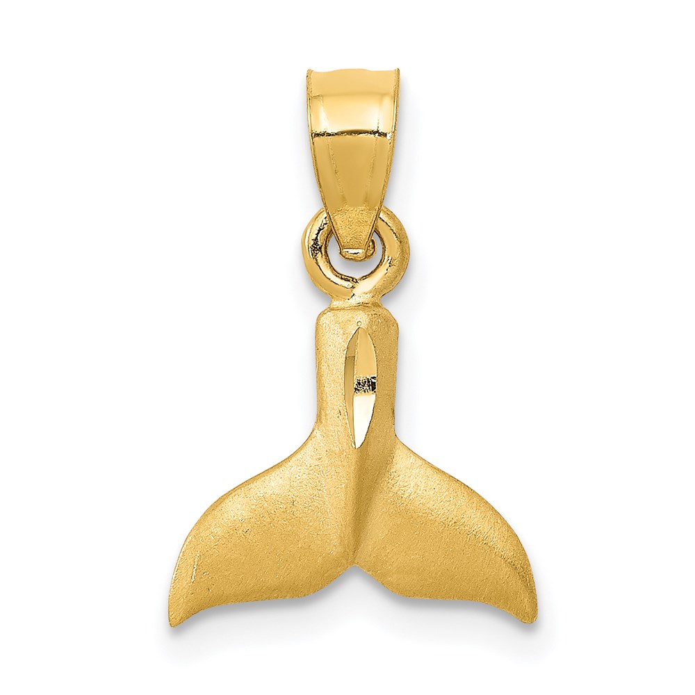 14k Yellow Gold Small 3D Satin Whale Tail Pendant