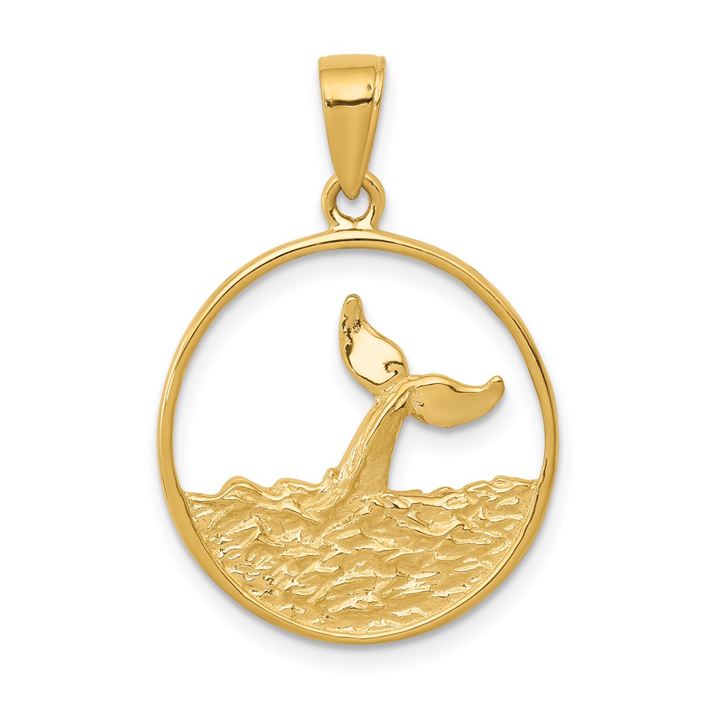 14k Yellow Gold Breached Whale Tail Circle Pendant