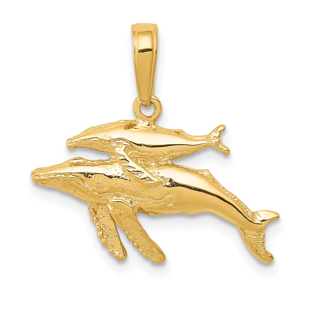 14k Yellow Gold Mother and Baby Humpback Whale Pendant