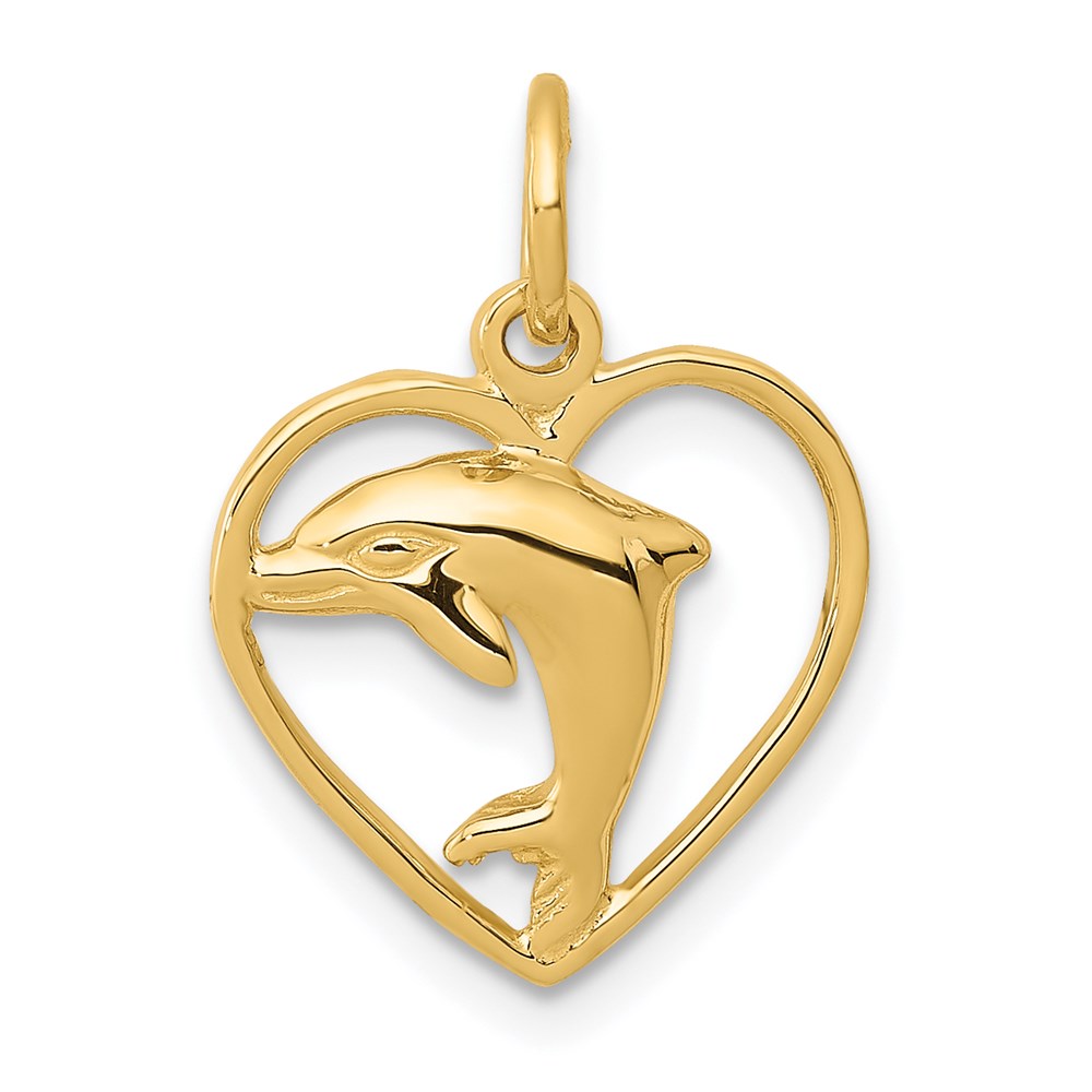 14k Yellow Gold 13mm Dolphin and Heart Charm