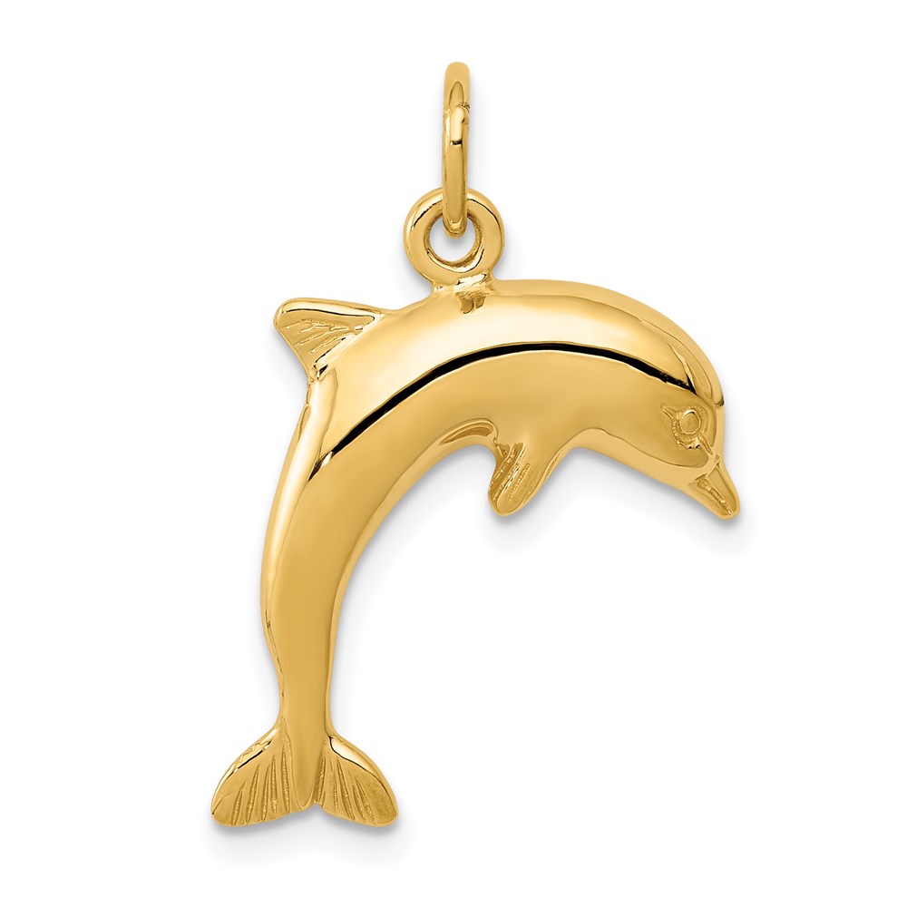 14k Yellow Gold 2D Jumping Dolphin Charm