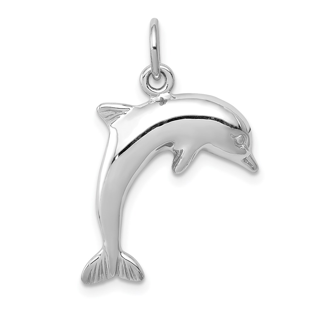 14k White Gold 2D Jumping Dolphin Charm