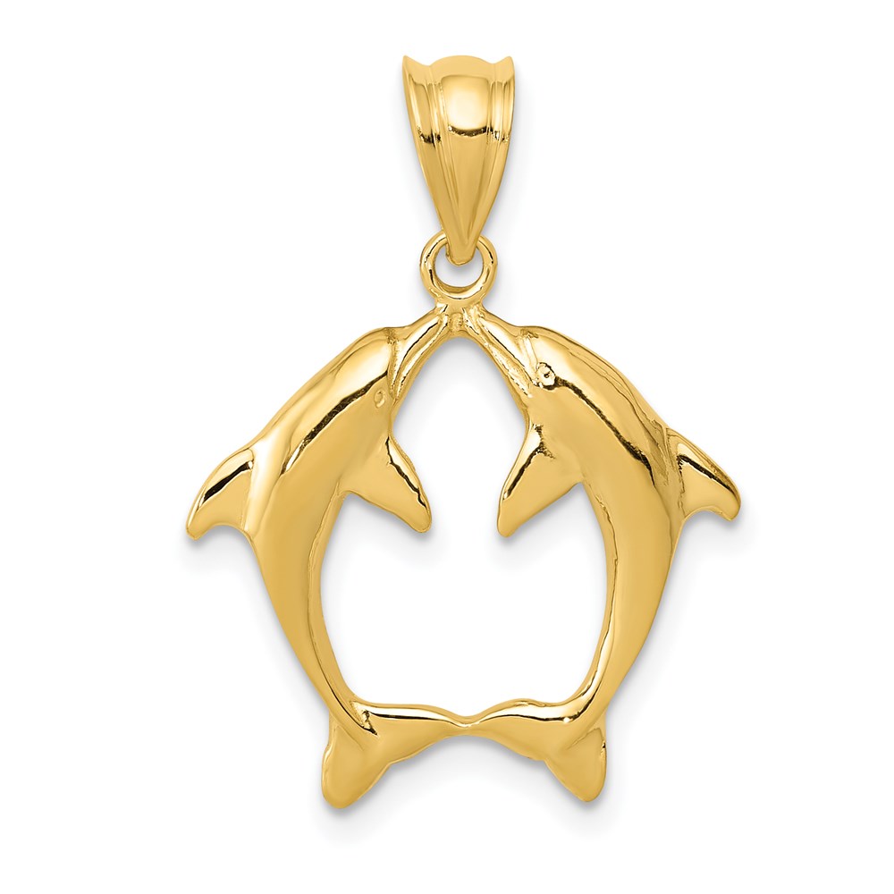 14k Yellow Gold Kissing Dolphins Pendant