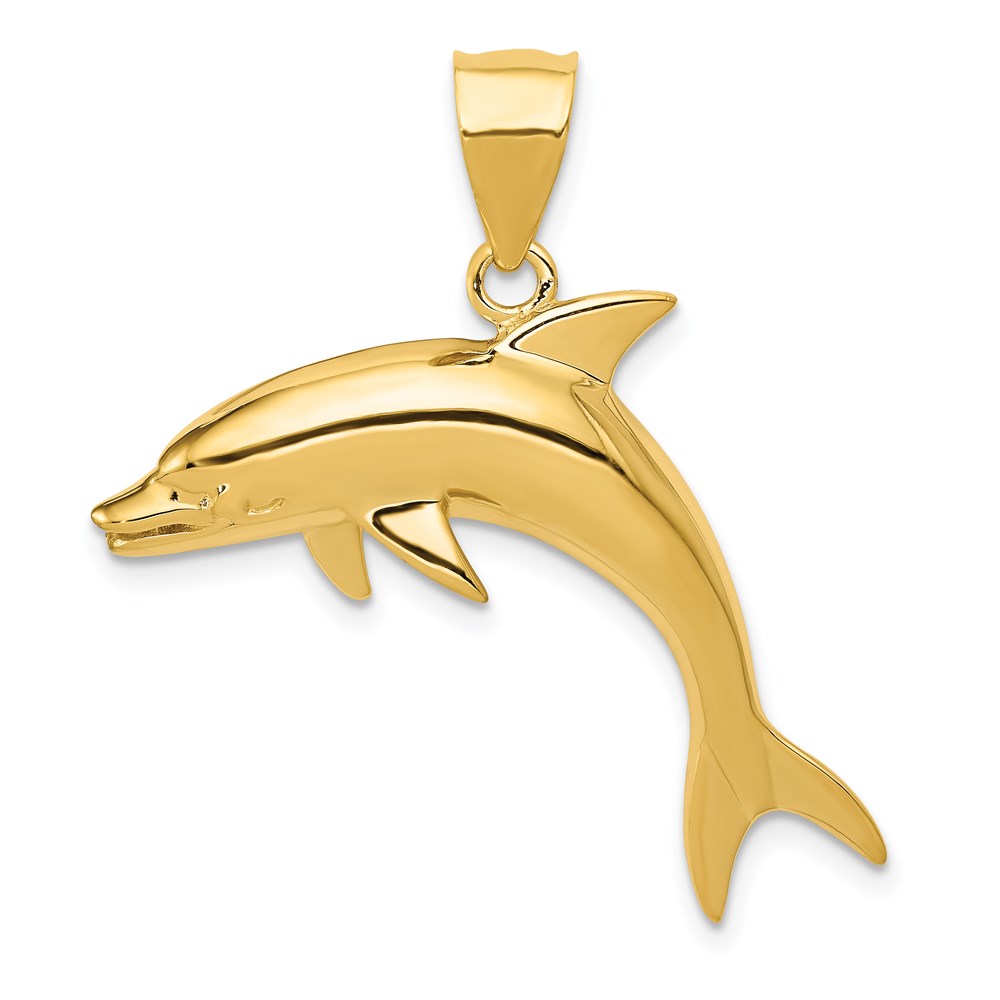 14k Yellow Gold Large Dolphin Pendant