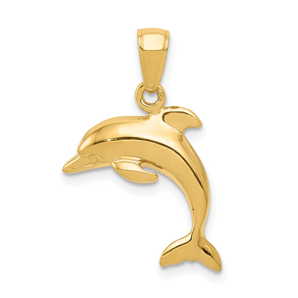 14k Yellow Gold Jumping Dolphin Pendant