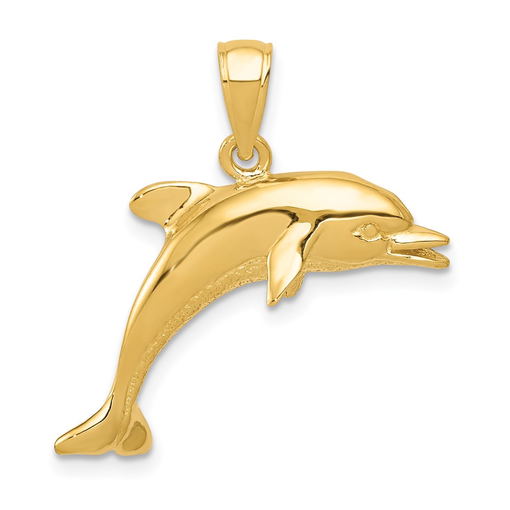 14k Yellow Gold 25mm 2D Jumping Dolphin Pendant