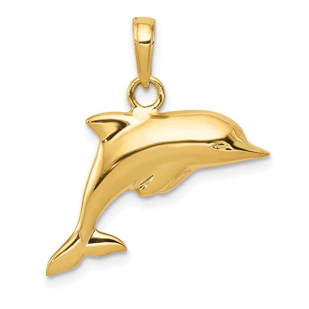 14k Yellow Gold 3Dimensional Dolphin Pendant