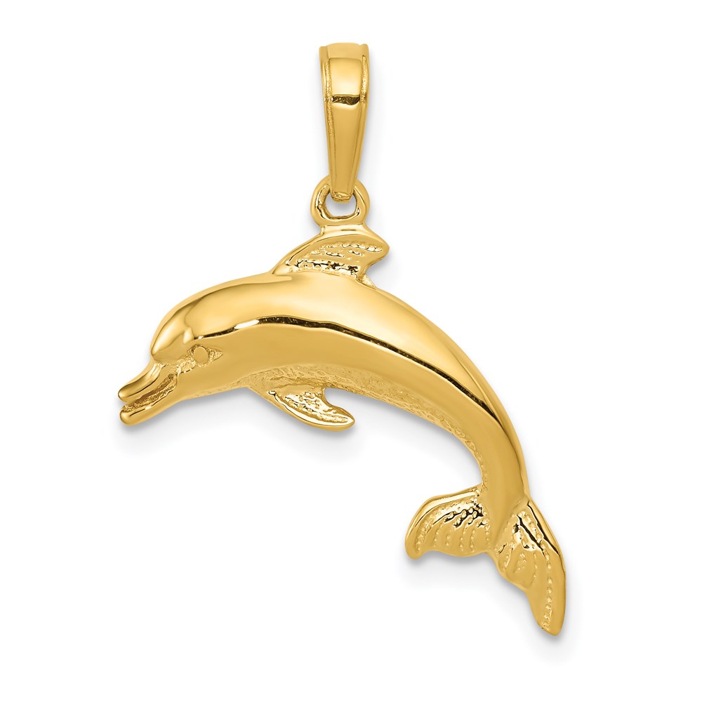 14k Yellow Gold 20mm Swimming Dolphin Pendant