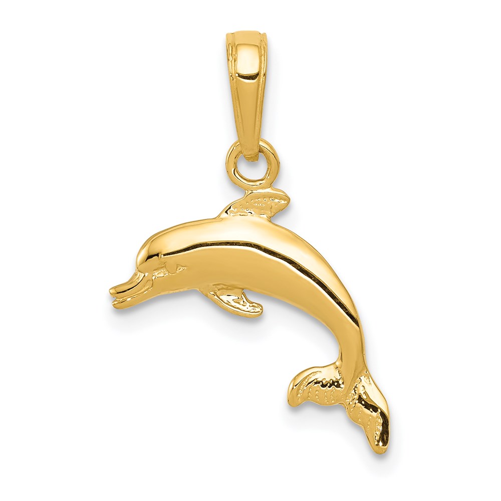 14k Yellow Gold 17mm Swimming Dolphin Pendant