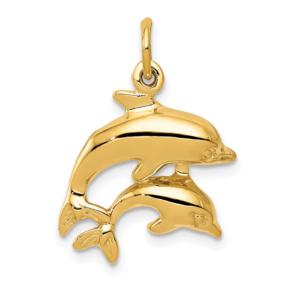 14k Yellow Gold Mother and Baby Dolphin Charm / Pendant