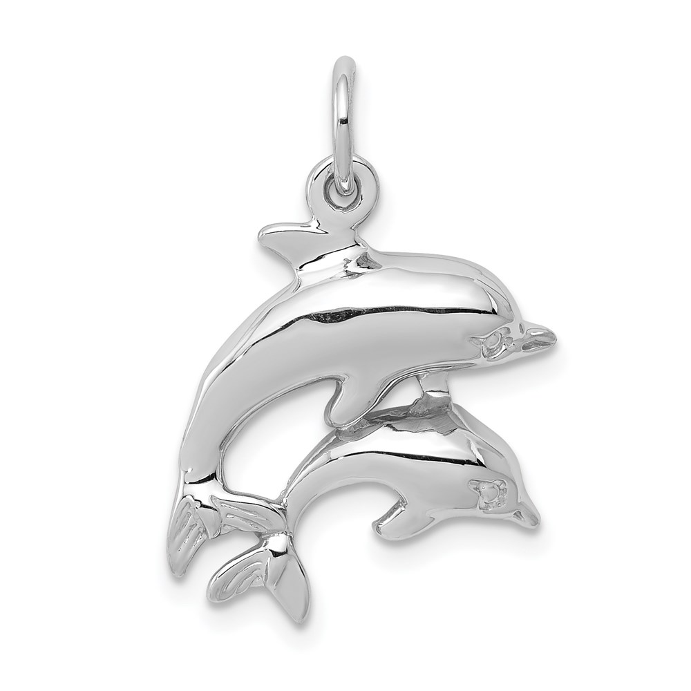 14k White Gold Mother and Baby Dolphin Charm