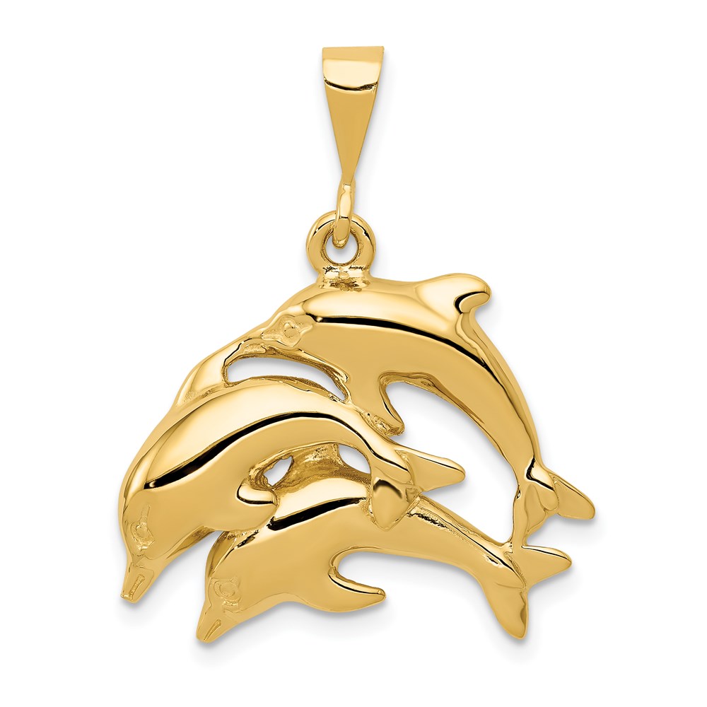 14k Yellow Gold Dolphin Pod Pendant