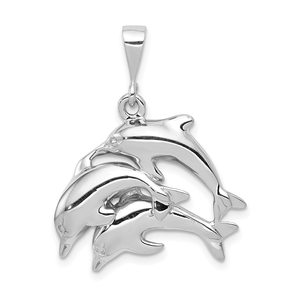 14k White Gold Dolphin Pod Pendant