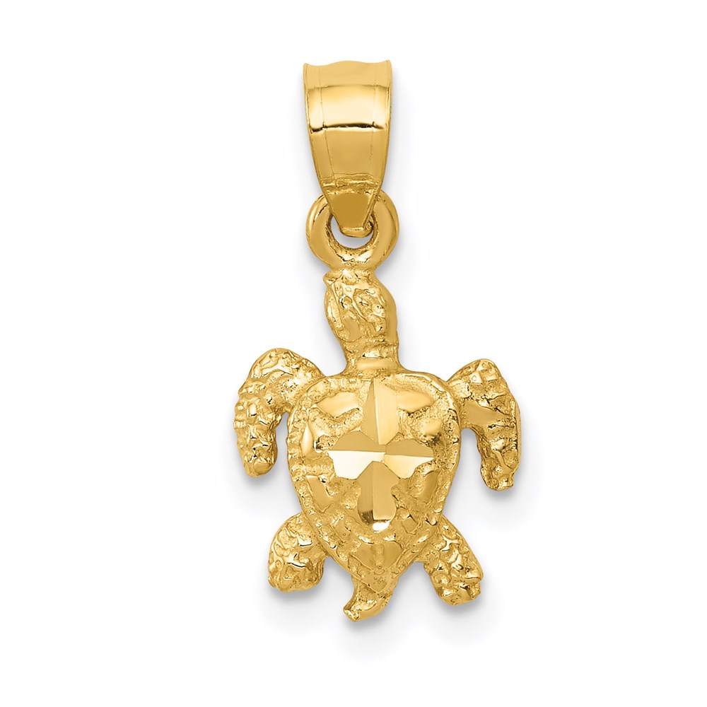 14k Yellow Gold Small Diamond Cut Sea Turtle Pendant