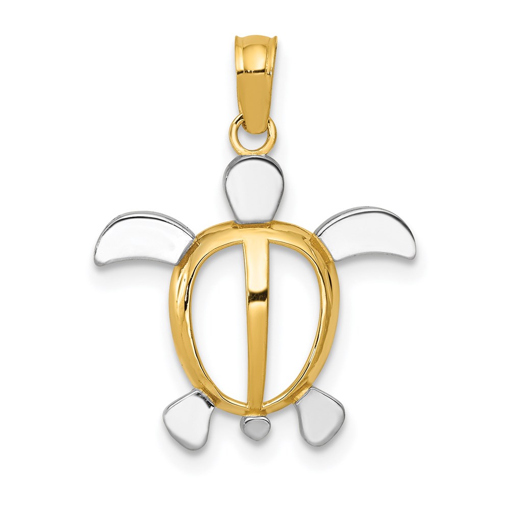 14k Yellow Gold and White Rhodium Sea Turtle Pendant