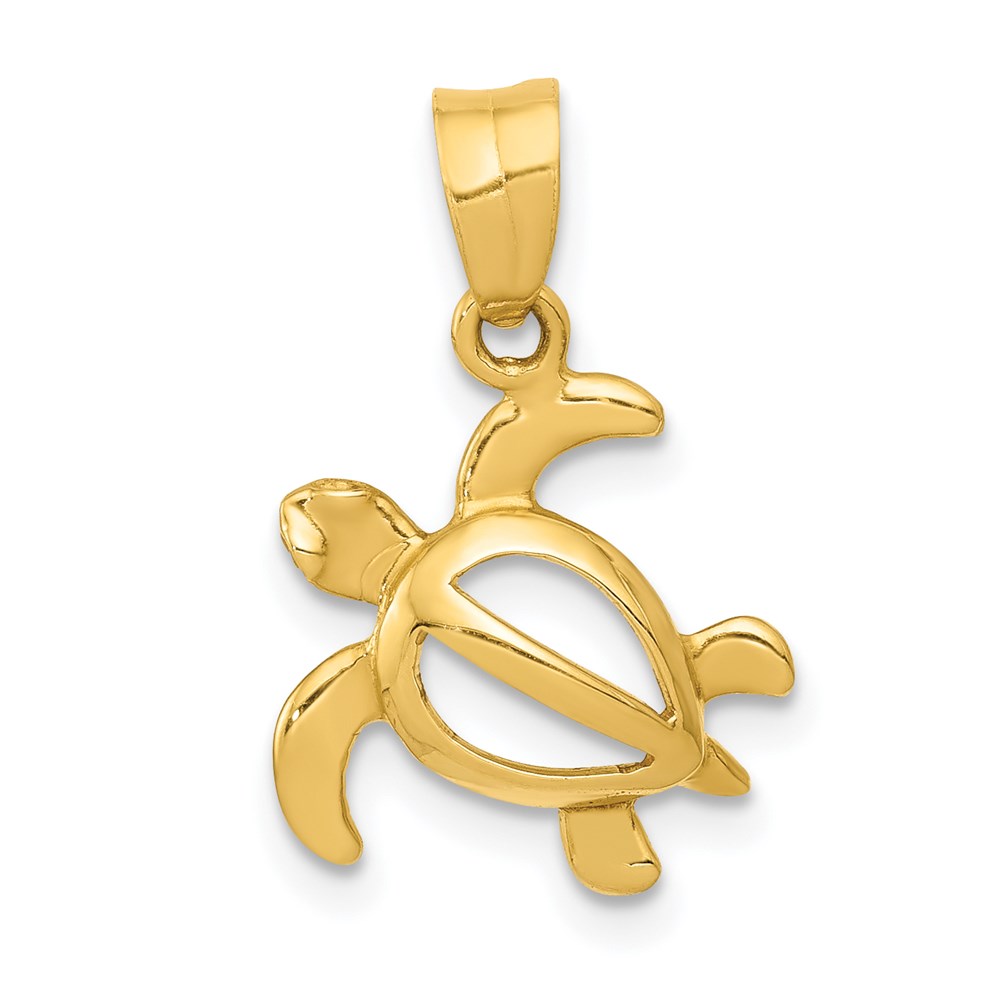 14k Yellow Gold 13mm Open Sea Turtle Pendant