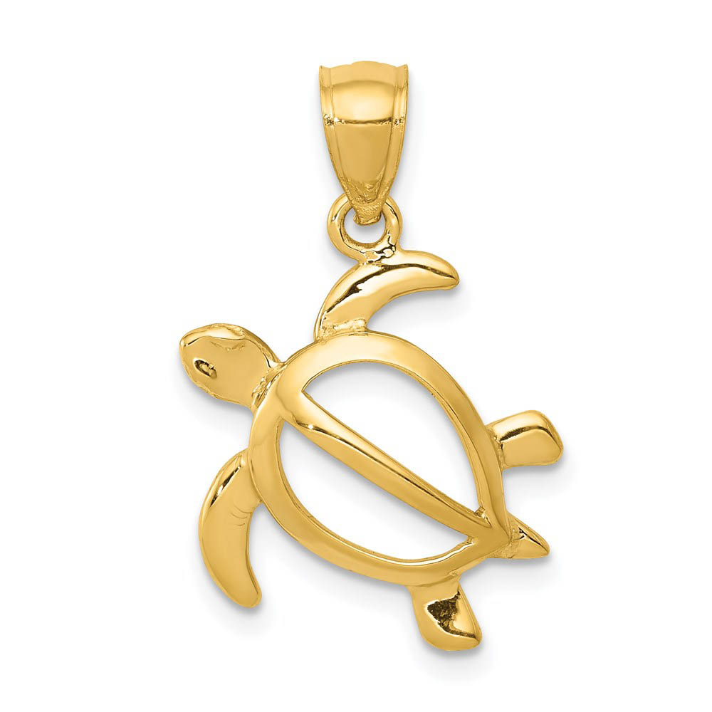 14k Yellow Gold 16mm Open Sea Turtle Pendant