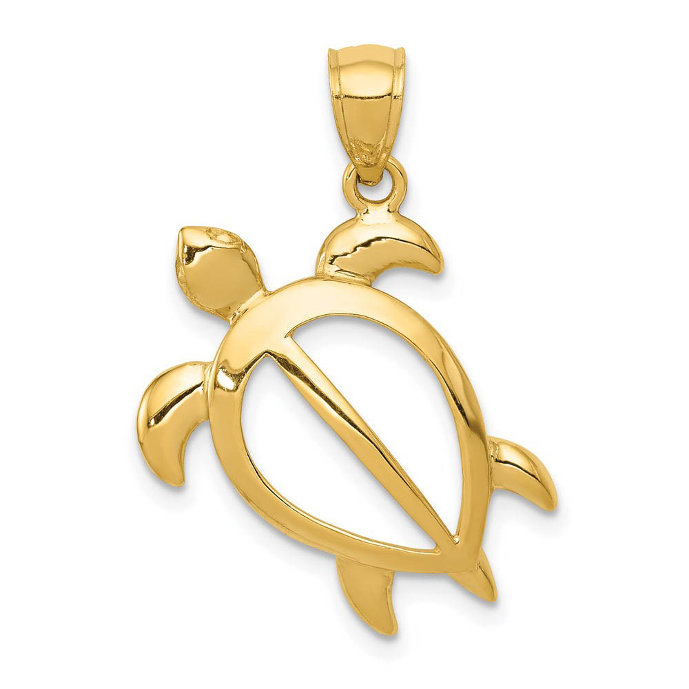 14k Yellow Gold 20mm Open Sea Turtle Pendant