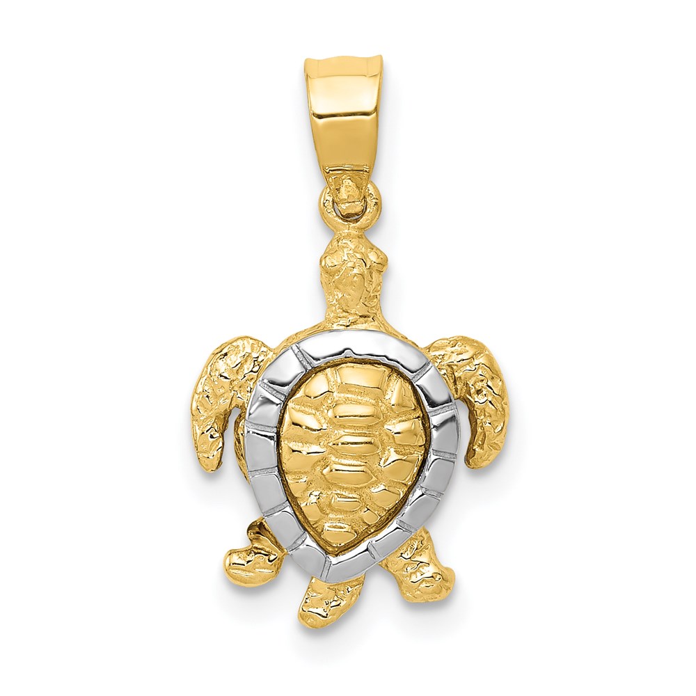 14k Yellow and White Gold, Two Tone Sea Turtle Pendant