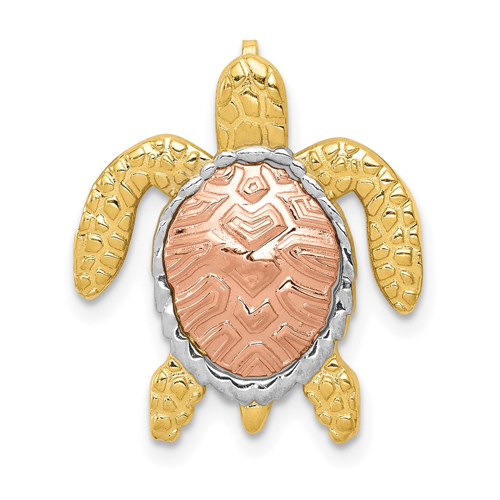 14k Yellow & Rose Gold with White Rhodium Sea Turtle Pendant, 20mm