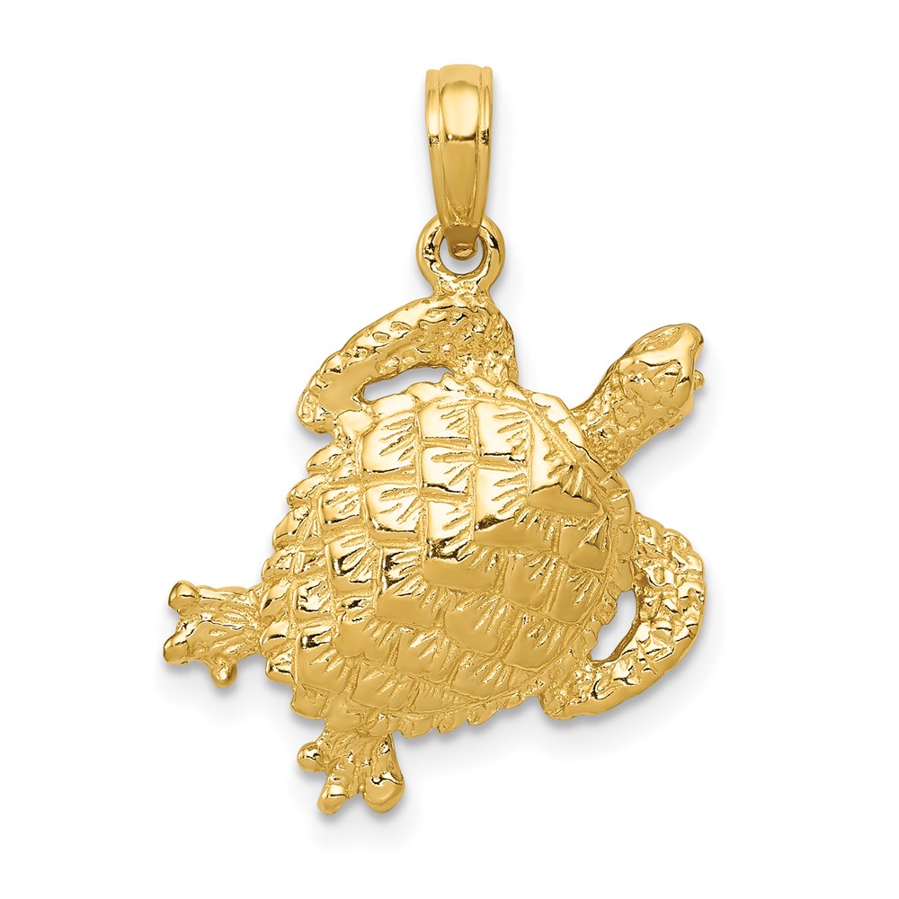 14k Yellow Gold 18mm Textured Sea Turtle Pendant