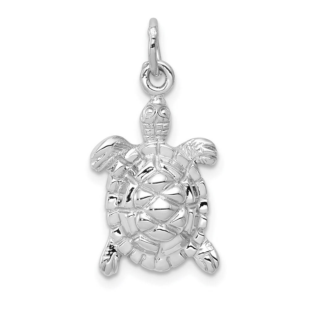 14k White Gold Polished 2D Turtle Pendant