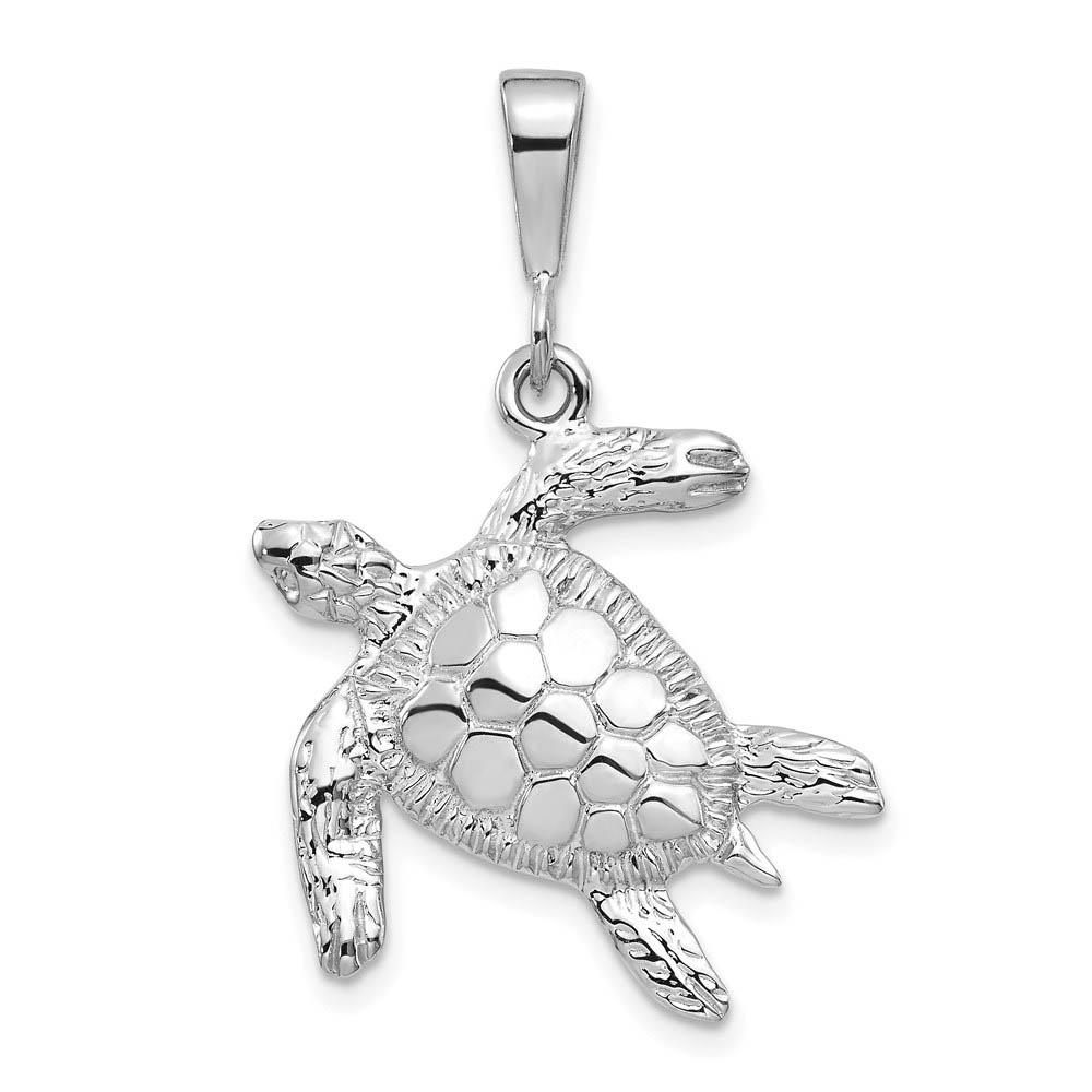 14k White Gold Polished Sea Turtle Pendant