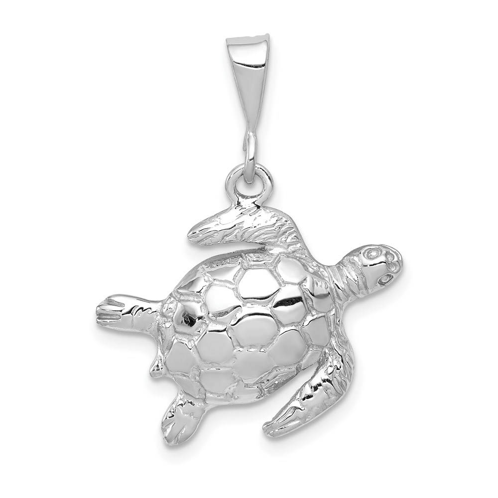 14k White Gold Polished 2D Sea Turtle Pendant