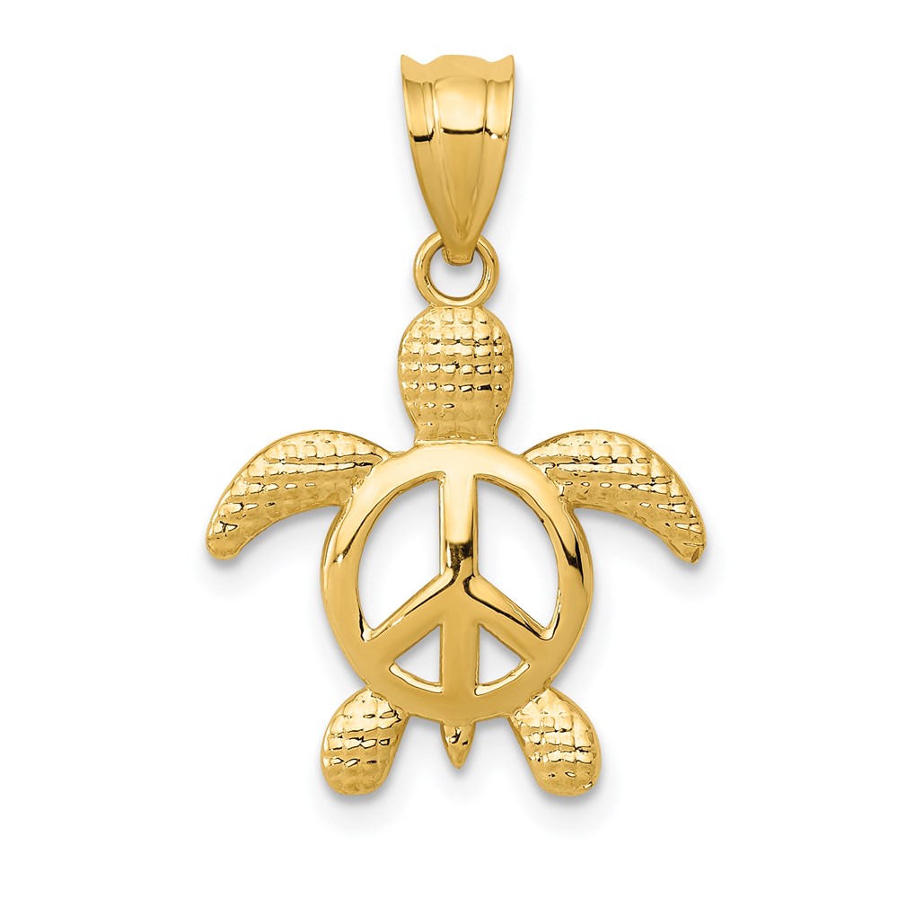 14k Yellow Gold Open Peace Turtle Pendant