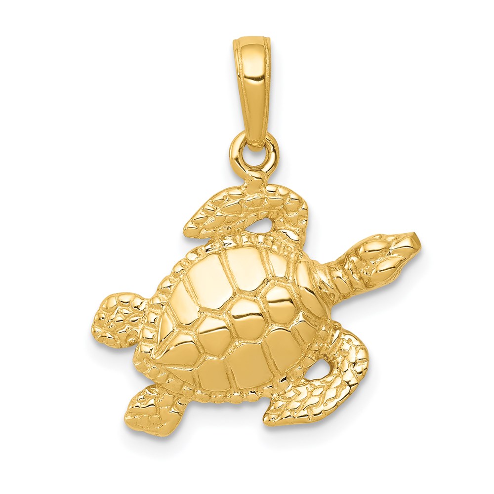 14k Yellow Gold 20mm Textured Sea Turtle Pendant