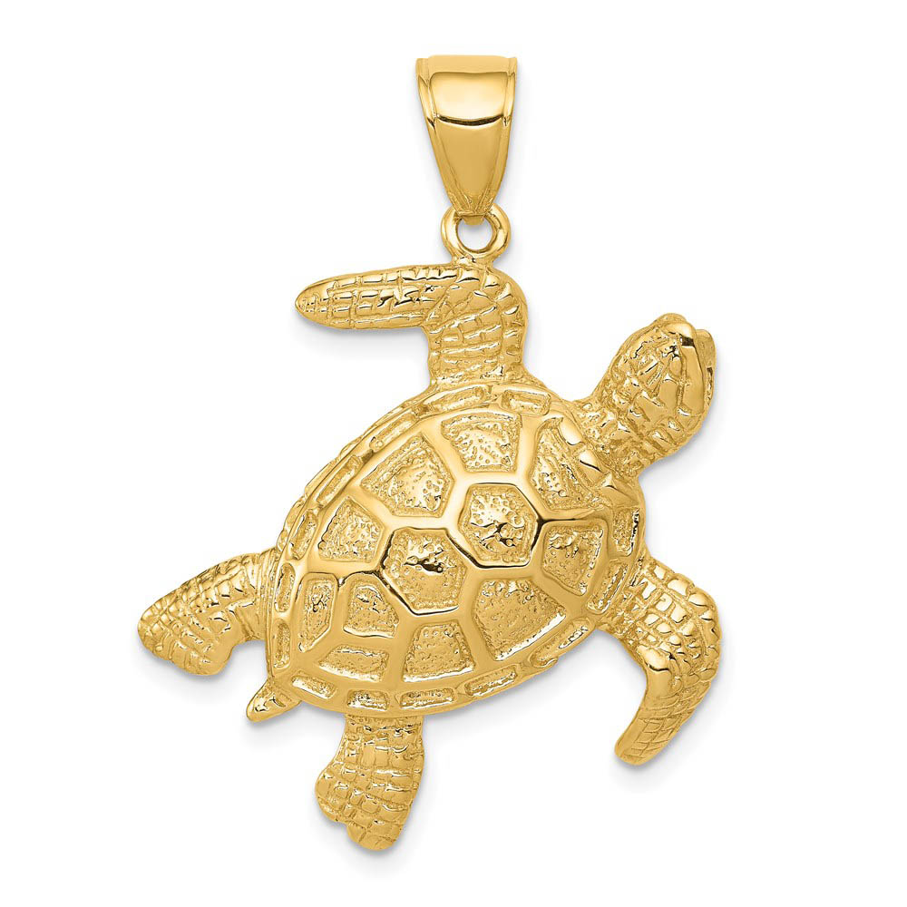 14k Yellow Gold 2D Textured Sea Turtle Pendant