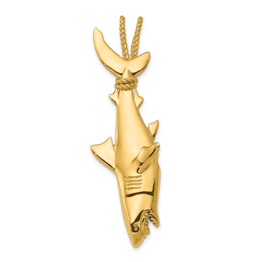 14k Yellow Gold 3D Hollow Hanging Shark Pendant