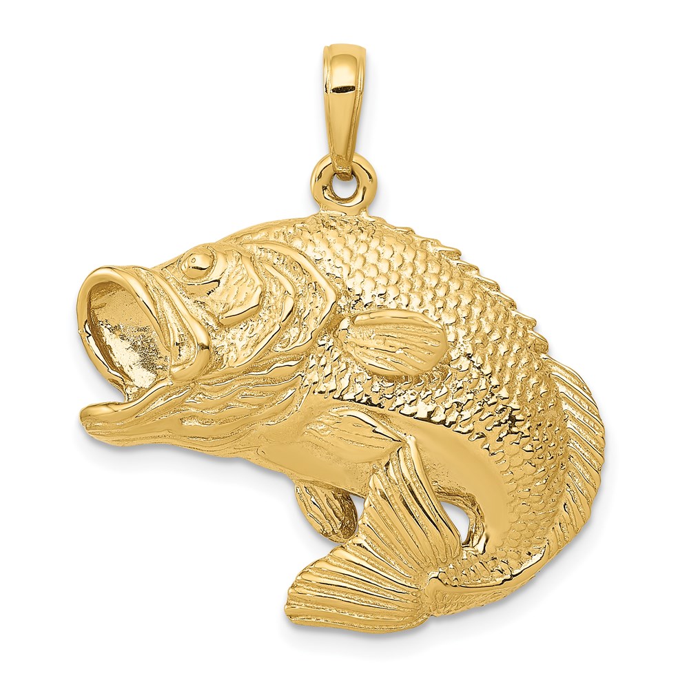 14k Yellow Gold Jumping Bass Fish Pendant