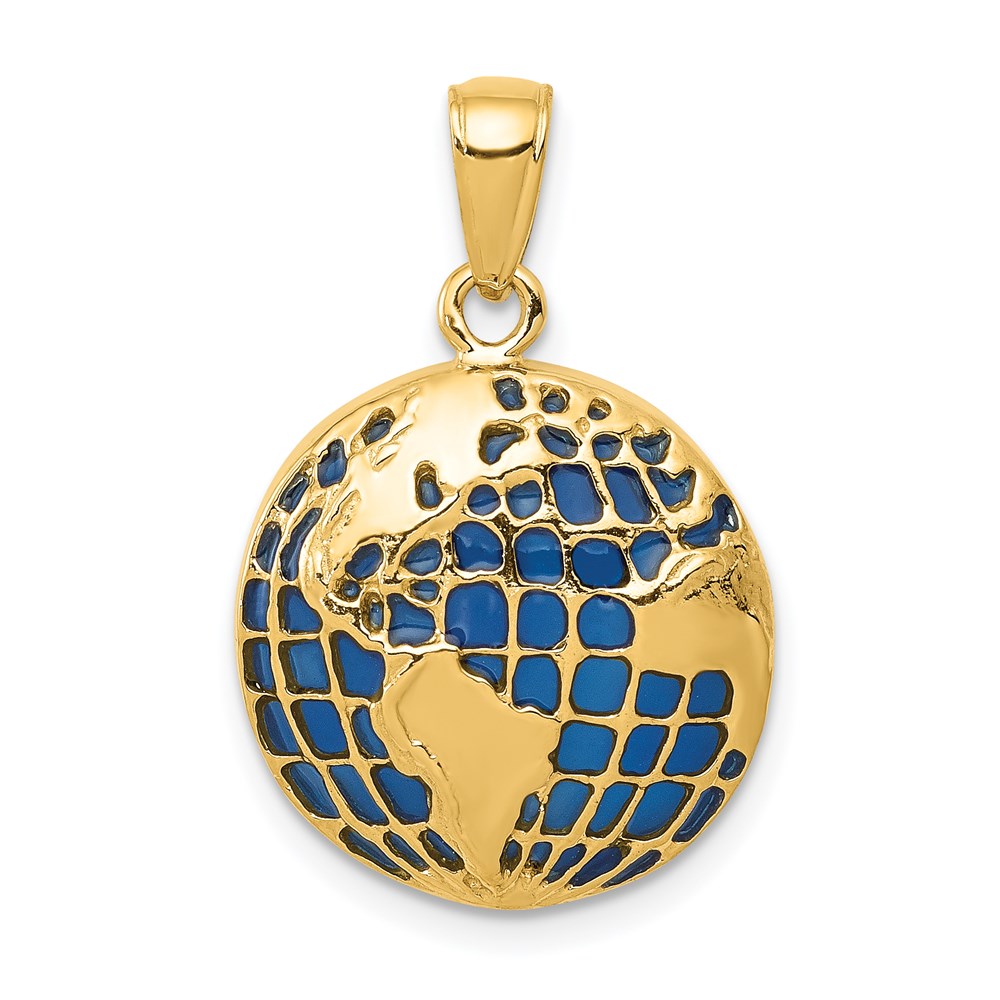 14k Yellow Gold and Blue Translucent Acrylic Globe Pendant, 16mm