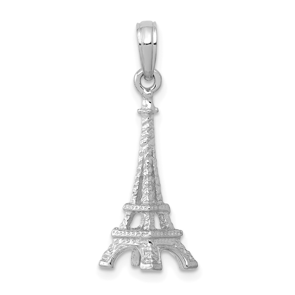 14k White Gold 3D Eiffel Tower Pendant