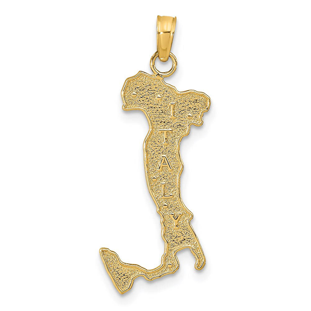 14k Yellow Gold Textured Italy Map Pendant