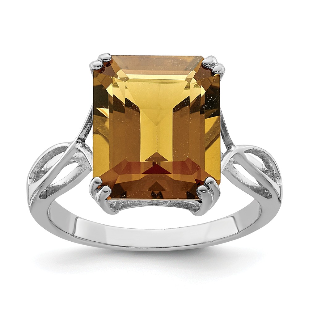 Octagonal Whiskey Quartz Ring in Sterling Silver