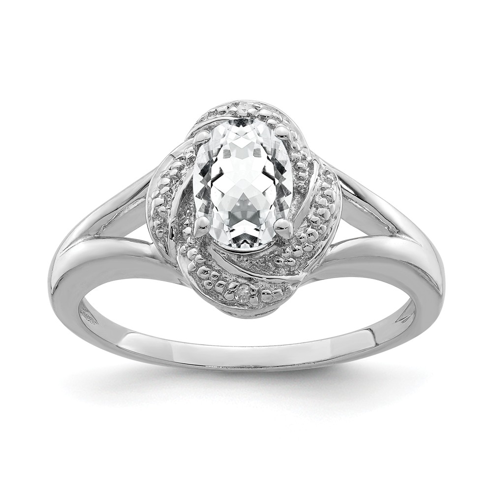 Sterling Silver .01 Ctw Diamond and Oval White Topaz Ring
