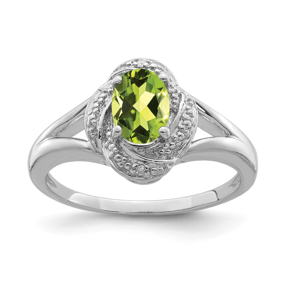 Sterling Silver .01 Ctw (H-I, I2-I3) Diamond & Oval Peridot Ring