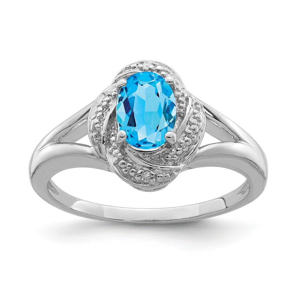 Sterling Silver .01 Ctw (H-I, I2-I3) Diamond & Oval Blue Topaz Ring