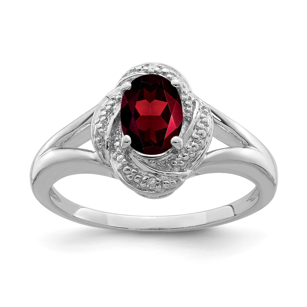 Sterling Silver .01 Ctw (H-I, I2-I3) Diamond & Oval Garnet Ring