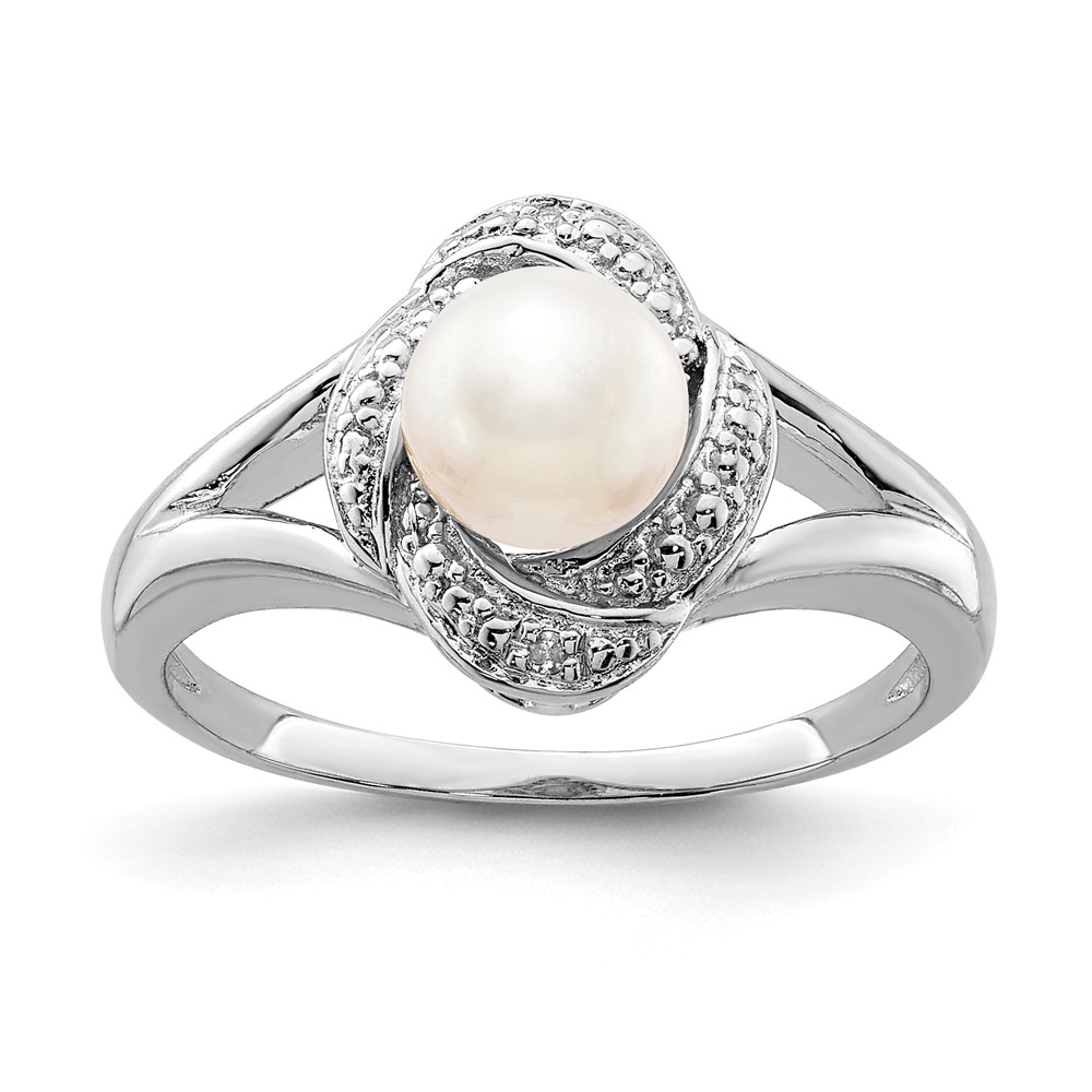 Sterling Silver .01 Ctw (H-I, I2-13) Diamond & FW Cultured Pearl Ring