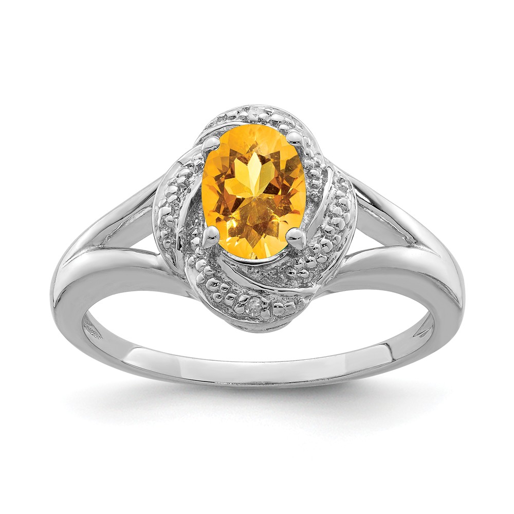 Sterling Silver .01 Ctw (H-I, I2-13) Diamond & Oval Citrine Ring
