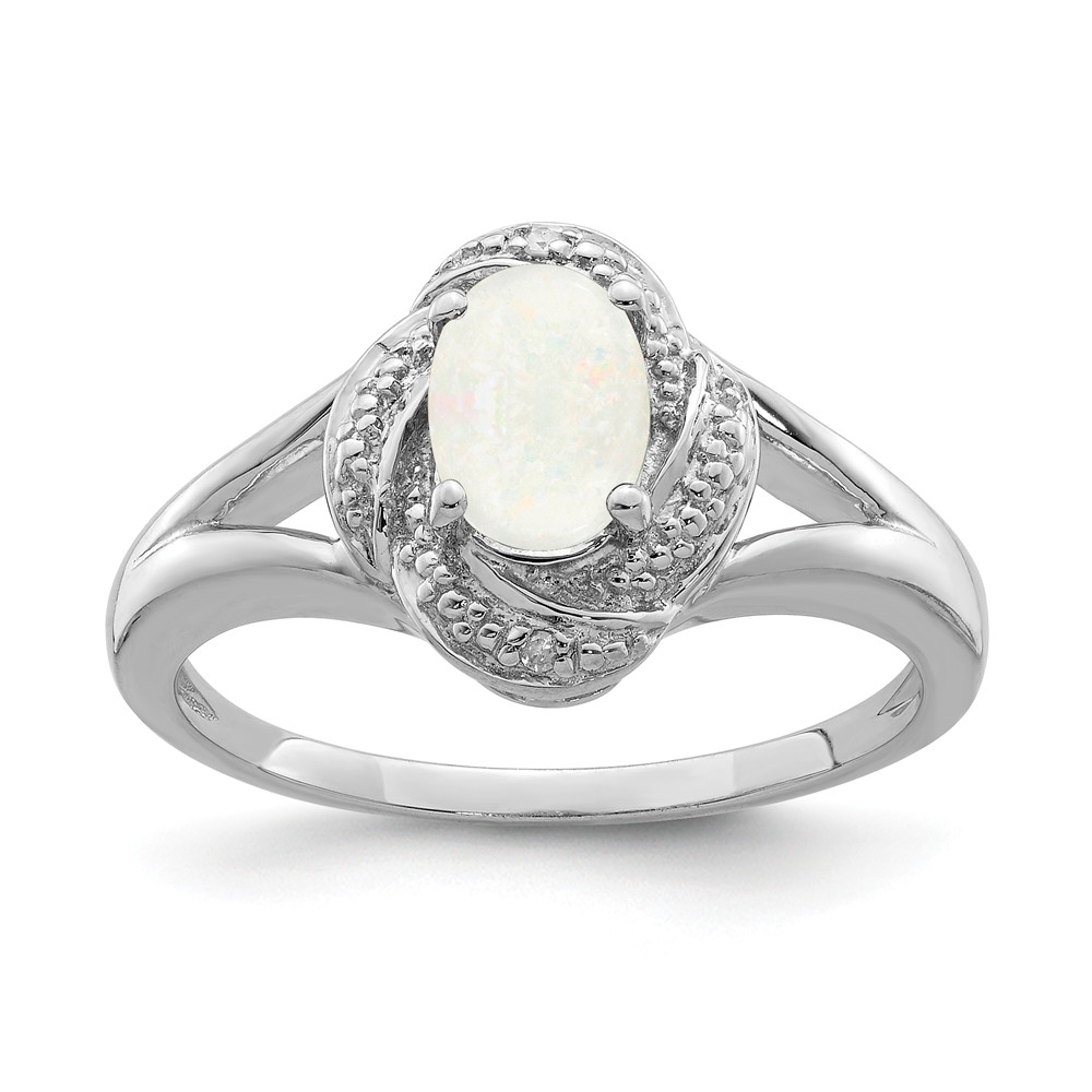 Sterling Silver .01 Ctw (H-I, I2-13) Diamond & Oval Created Opal Ring