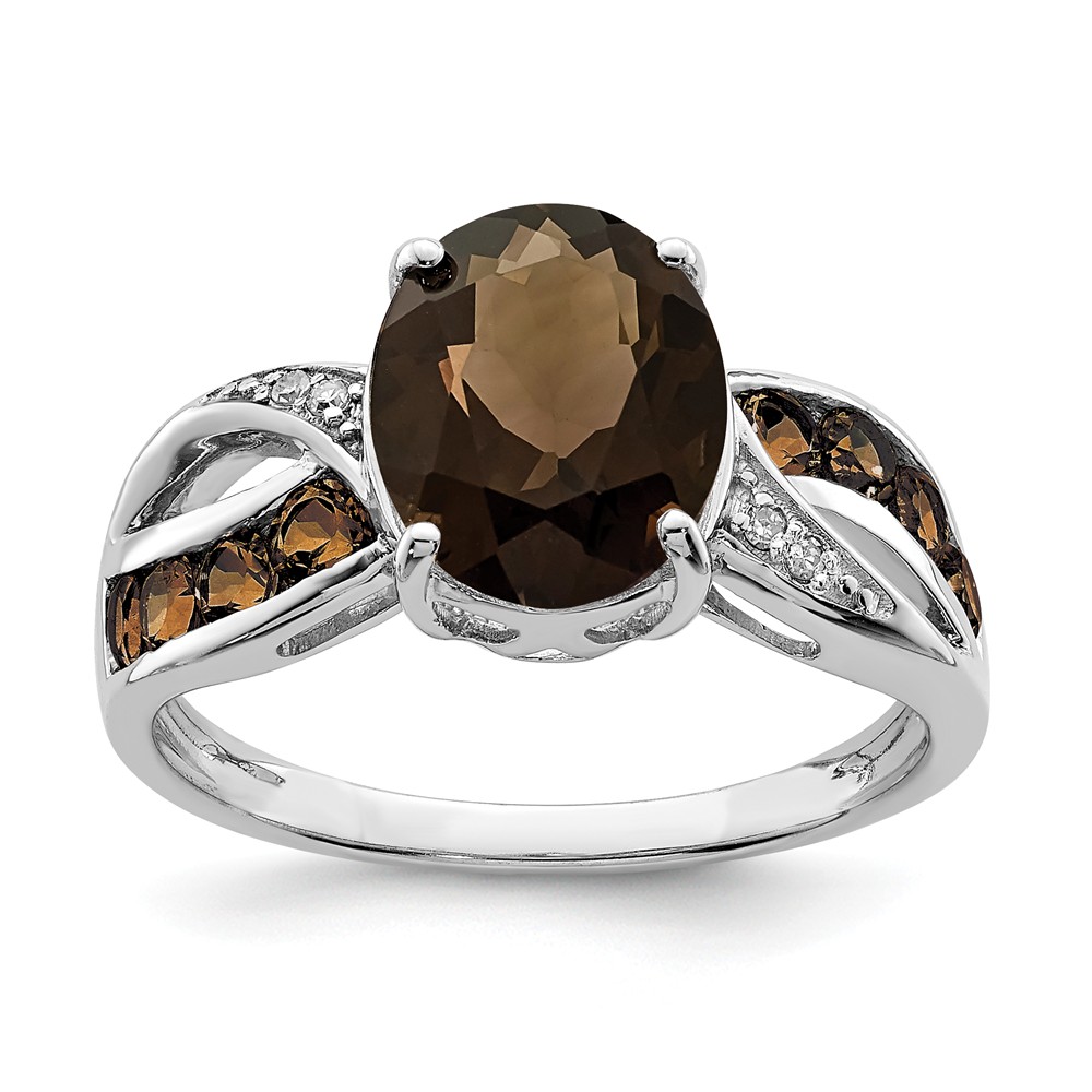 Smoky Quartz & .02 Ctw Diamond Split Shank Sterling Silver Ring